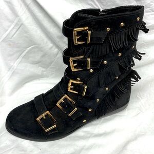 Vintage Joan Boyce gold and fringe side buckle boots ladies sz 11w